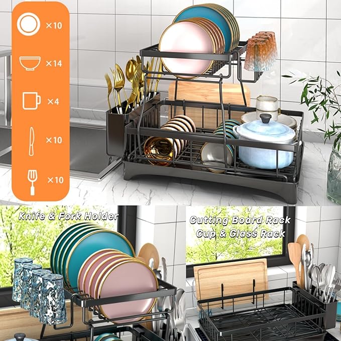 Escurridor Rack De Platos Negro 2 Nivele
