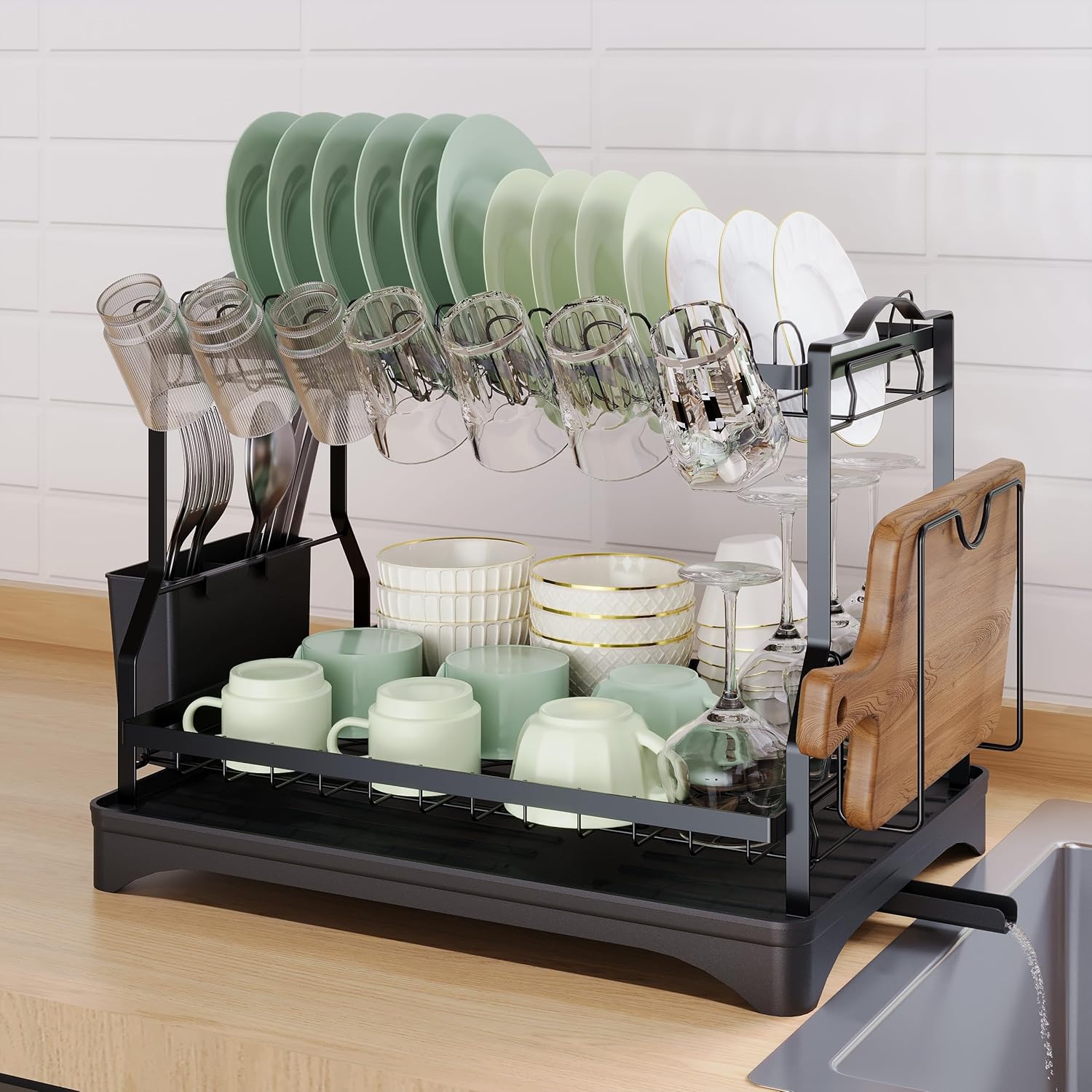 Escurridor Rack De Platos Negro 2 Nivele