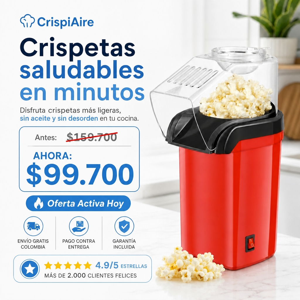 CrispiAire™: Crispetas saludables sin aceite en minutos