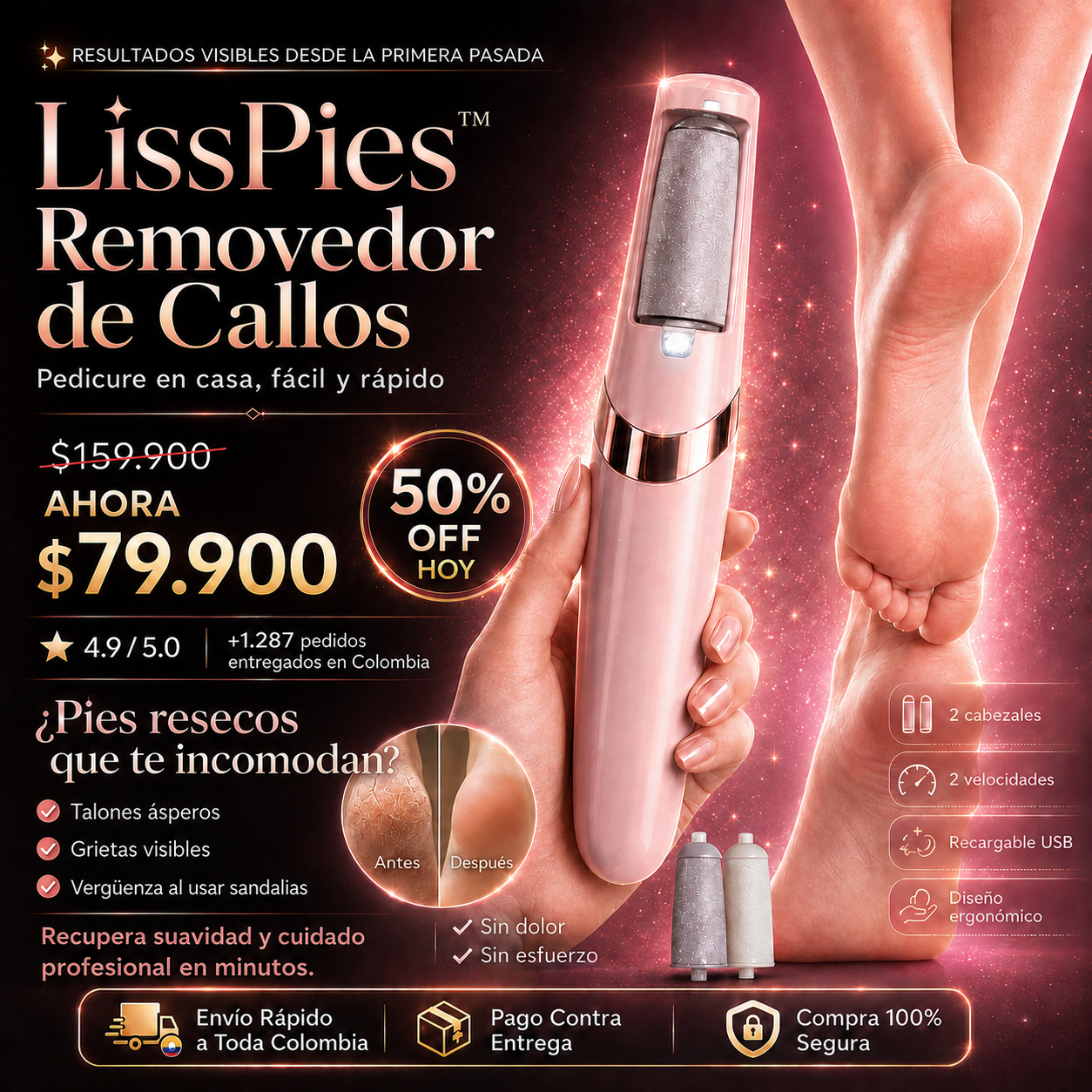 🔥[PROMO HOY 50% OFF] LissPies™ – Removedor Eléctrico de Callos: Pies suaves y presentables desde casa