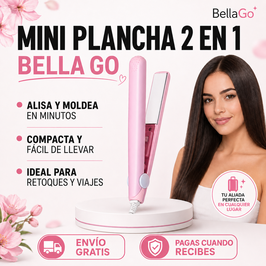 Mini Plancha de Cabello 2 en 1 BellaGo™: Rizador y Alisador