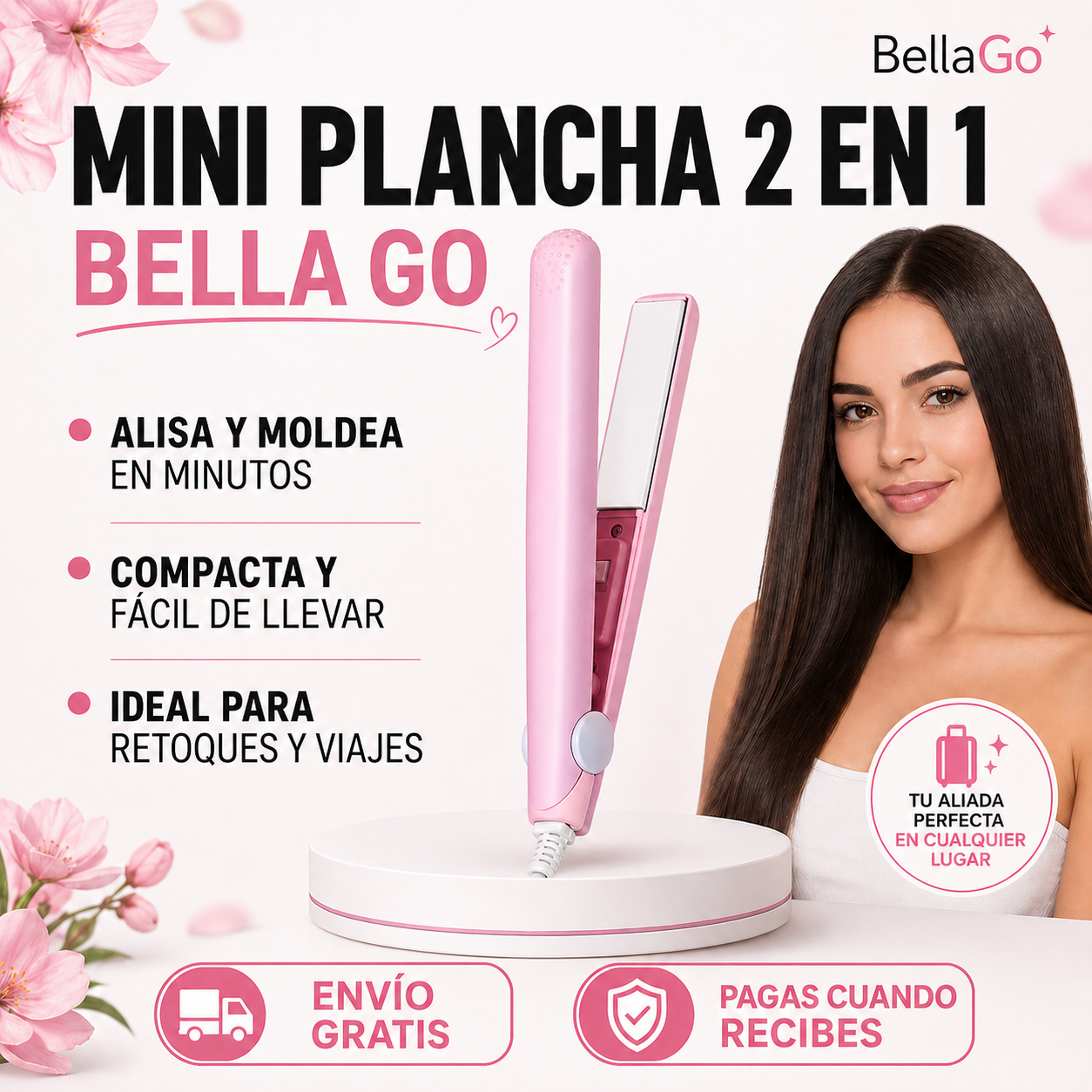 Mini Plancha de Cabello 2 en 1 BellaGo™: Rizador y Alisador