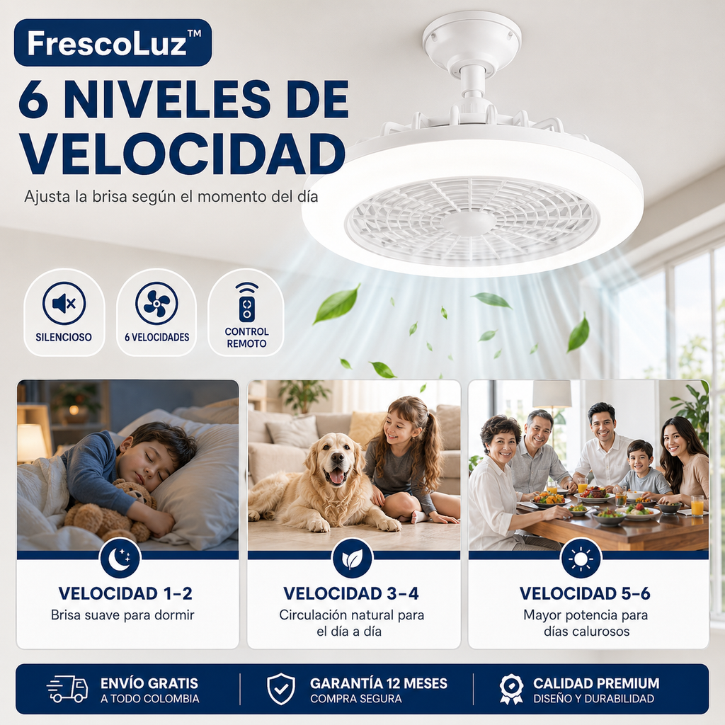 FrescoLuz™ — Ventilador LED 3 en 1 para Refrescar e Iluminar tu Hogar